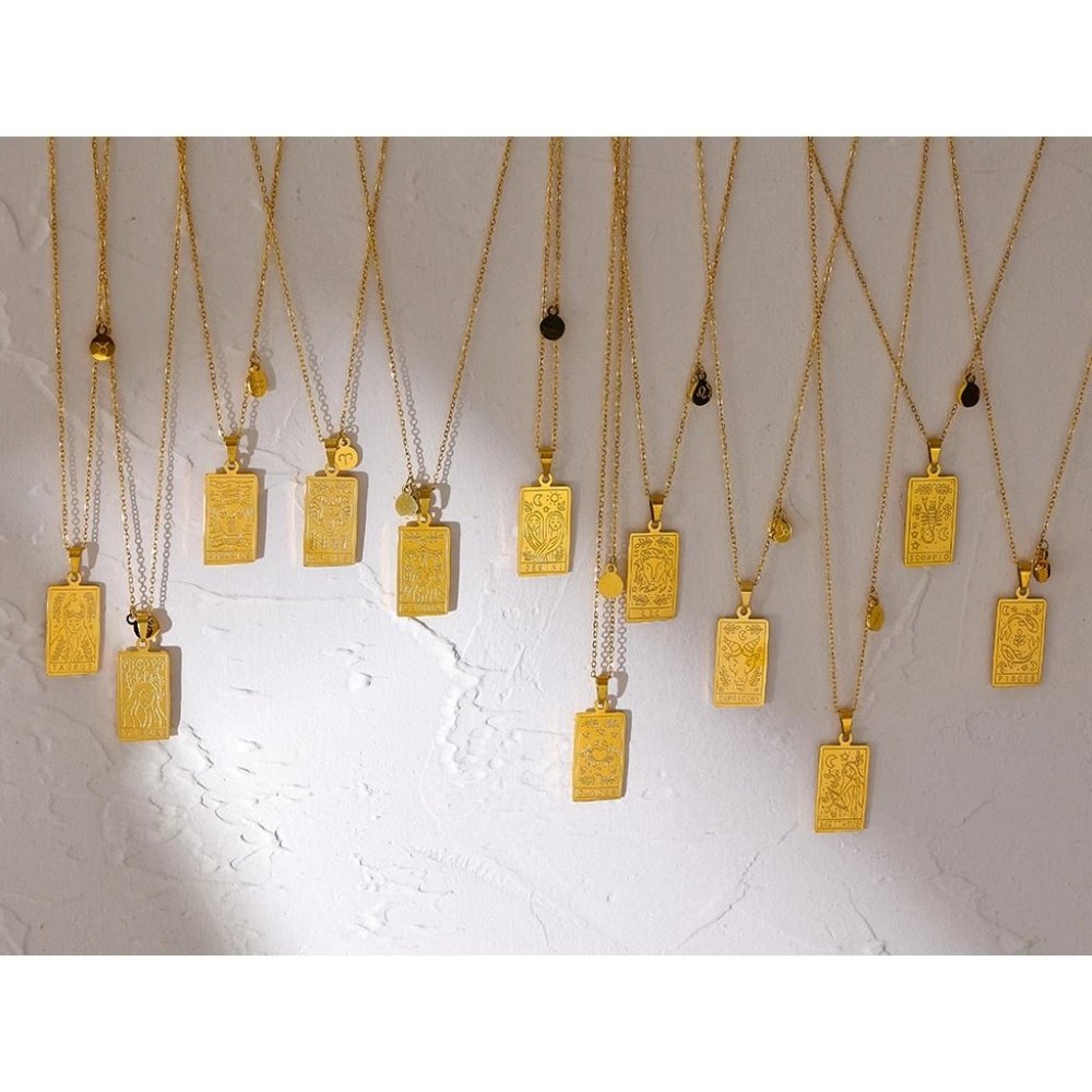 NEW 18K Gold Plated Capricorn Sign Zodiac Tarot Card Square Pendant Necklace - Picture 13 of 14